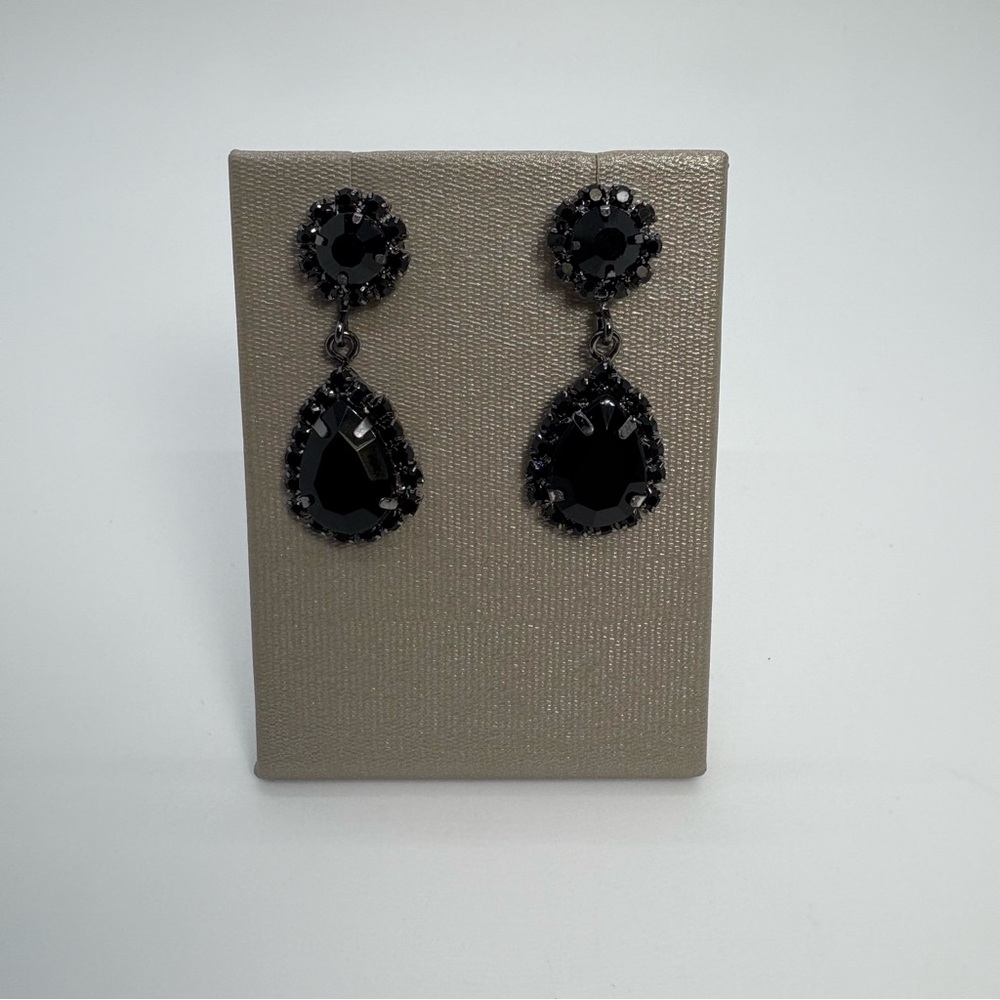 Black Crystal Teardrop Rhinestone Necklace And Earrings, Brand New - Picture 5 of 10
